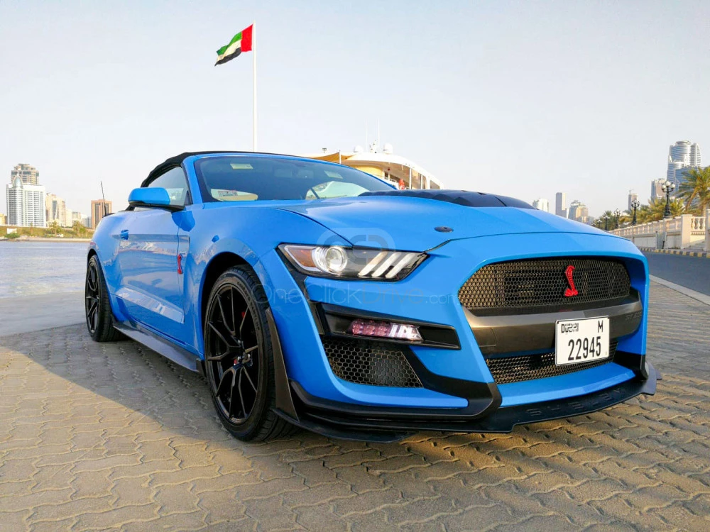 Blue Ford Mustang Shelby GT350 Convertible V4 2018 for rent in Dubai 1